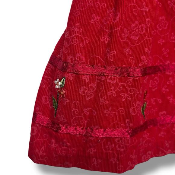 Samara Vintage Dress Jumper Overalls Red Corduroy Cotton Embroidered Girls Sz 4T - Picture 8 of 12